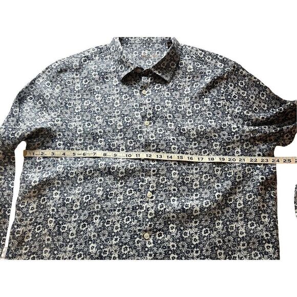 Tasso Elba navy and white floral linen button down shirt - XL - Picture 5 of 8
